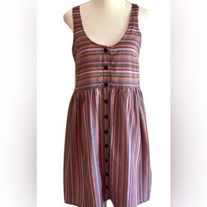 Madewell Scoopneck Tank Dress Rainbow Stripe Cotton Button Front Women’s Sz SM